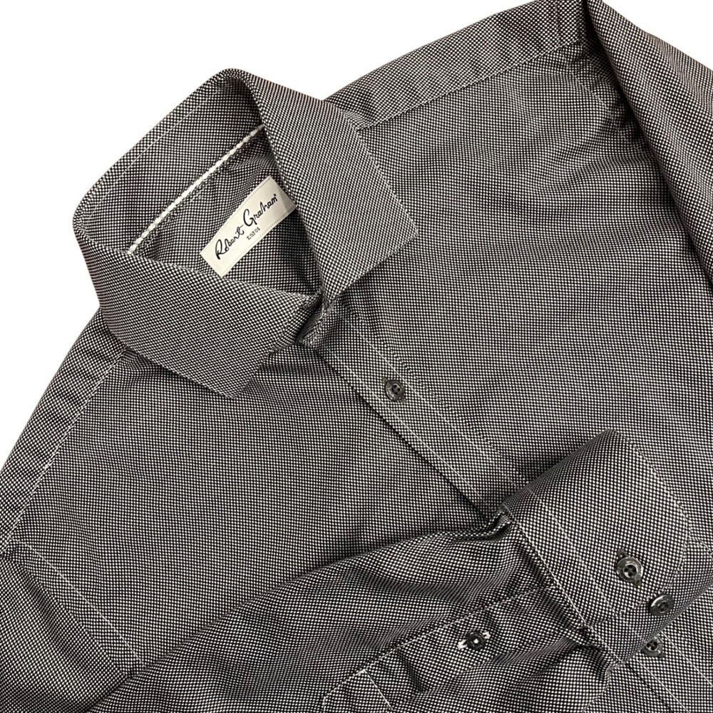 Robert Graham Button Down Shirt Mens 15.5‎ Black White Micro Pattern Long Sleeve